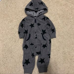Star Print Hooded Fleece Romper Jumpsuit Sleeper